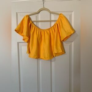 Yellow Ruffled Off‎ the Shoulder Flutter Sleeves Crop Blouse Boho Beach Vacation